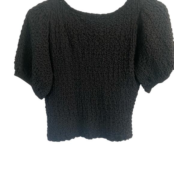 Lea & Viola Anthropologie puff short sleeve textured crop top Black stretchy S - Picture 3 of 9